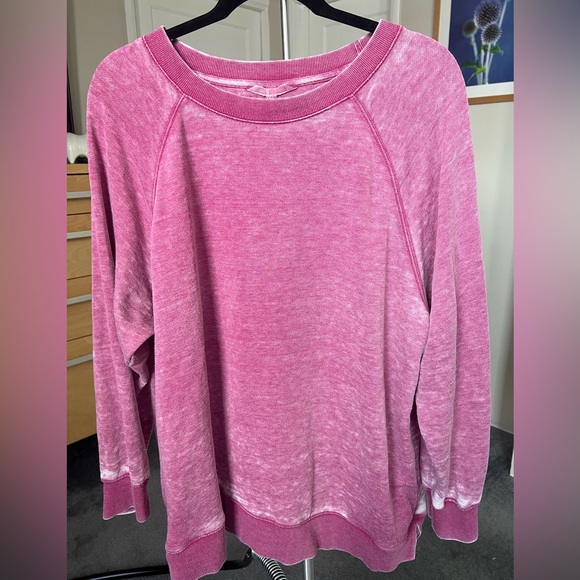Free People Movement Oversized Pink Long Sleeve Crew Neck Top with Pockets - Picture 1 of 7